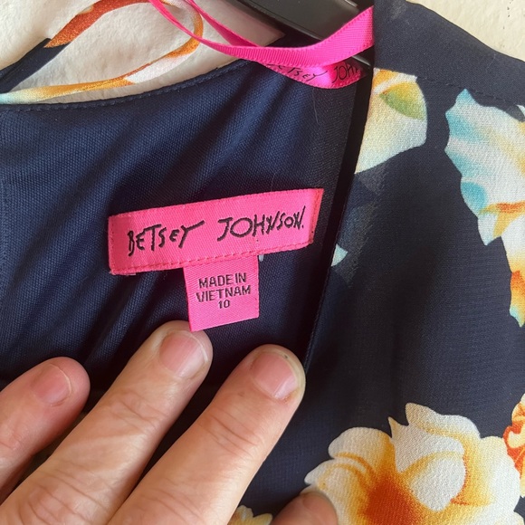 Betsey‎ Johnson Navy Floral Bell Sleeve Tie Neck Mini Dress Size 10 - Picture 2 of 10